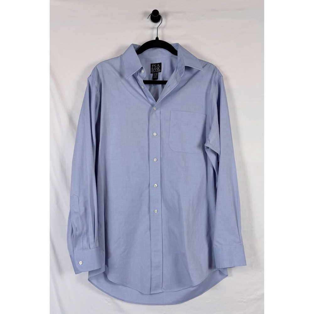 Jos A Bank Travelers Collection Tailored Fit Dress Shirt 15.5 Blue Cotton Career
